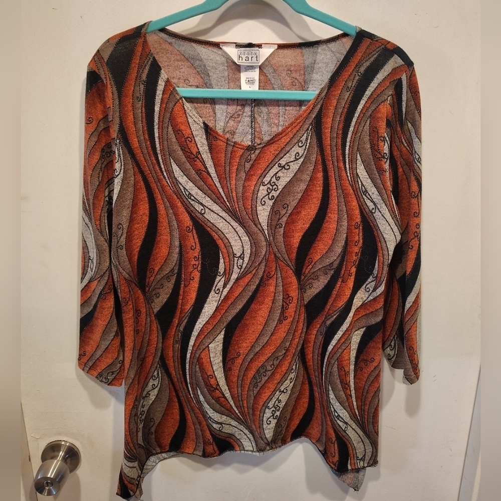 Keren Hart Women's Vintage Artsy Geometric Print Top Sz L USA Made Casual Wear